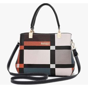 Kuoy NWOT PU Leather Top Handle Shoulder Bag with Zip Closure Plaid Purse